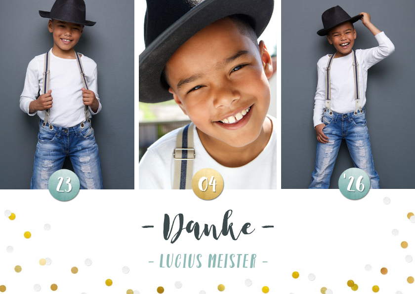 Danksagung zur Kommunion Fotos & Konfetti blau - Kommunionskarten Kommunionskarten - Danksagung zur Kommunion Fotos & Konfetti blau