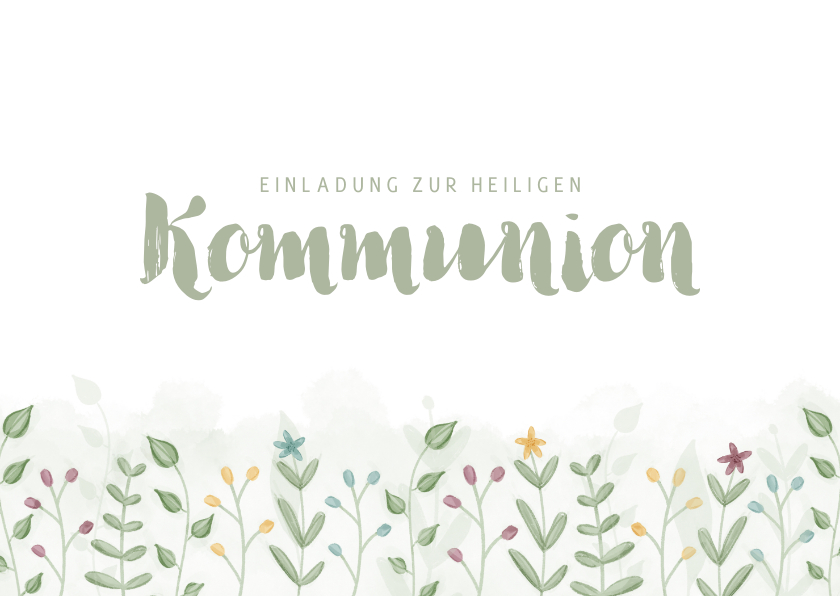 Kommunionskarten - Einladung Kommunion mit illustrierten Zweigen und Blumen