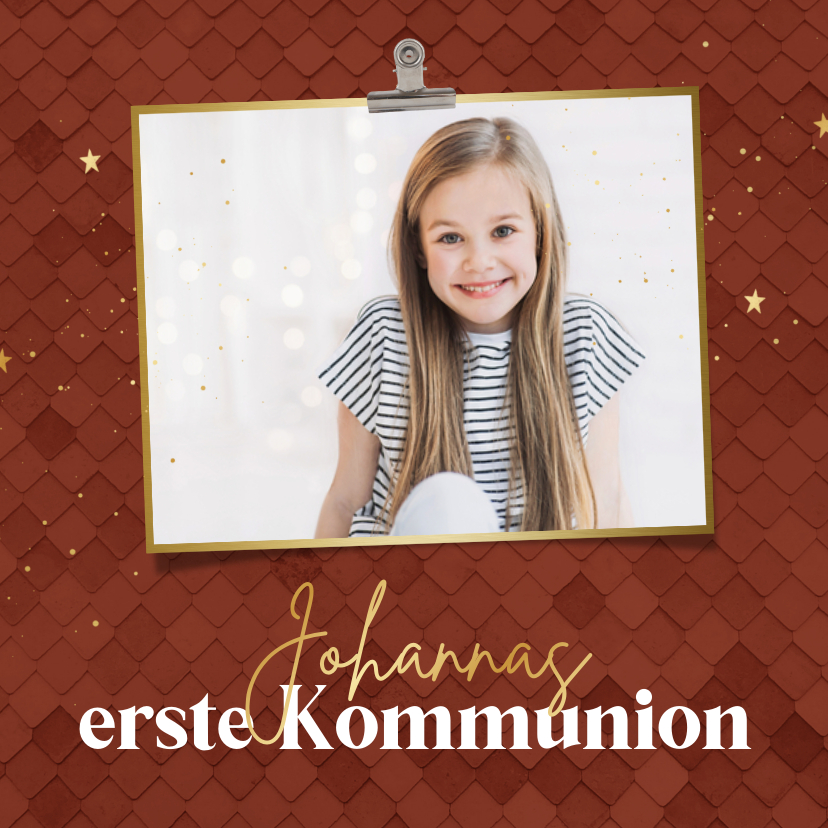 Einladung Kommunion rostbraun, Foto & Gold - Kommunionskarten Kommunionskarten - Einladung Kommunion rostbraun, Foto & Gold