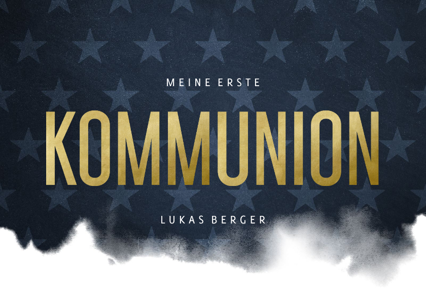 Einladung Kommunion Wasserfarbe und Sterne - Kommunionskarten Kommunionskarten - Einladung Kommunion Wasserfarbe und Sterne
