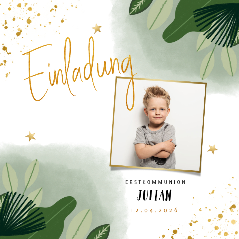 Einladung zur Erstkommunion botanisch mit Foto - Kommunionskarten Kommunionskarten - Einladung zur Erstkommunion botanisch mit Foto