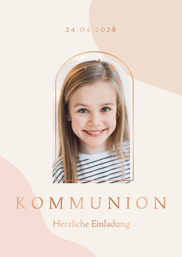 Kommunionskarten - Einladung zur Erstkommunion mit Formen, Fotos & Kupferdruck