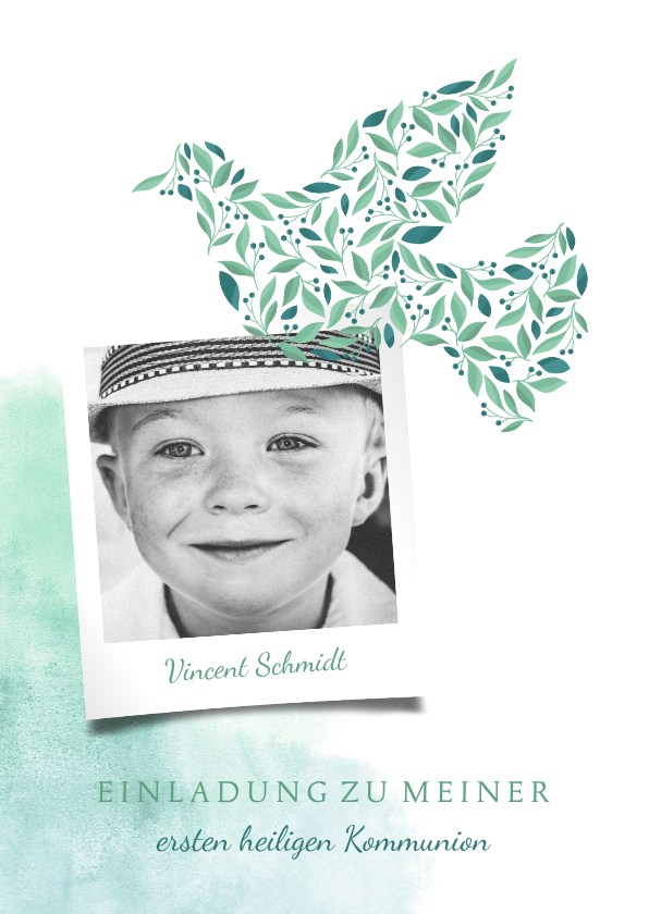 Einladung zur Kommunion Foto, Taube botanisch Wasserfarbe - Kommunionskarten Kommunionskarten - Einladung zur Kommunion Foto, Taube botanisch Wasserfarbe