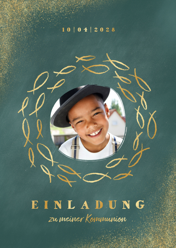 Einladung zur Kommunion Foto und Goldfische - Kommunionskarten Kommunionskarten - Einladung zur Kommunion Foto und Goldfische