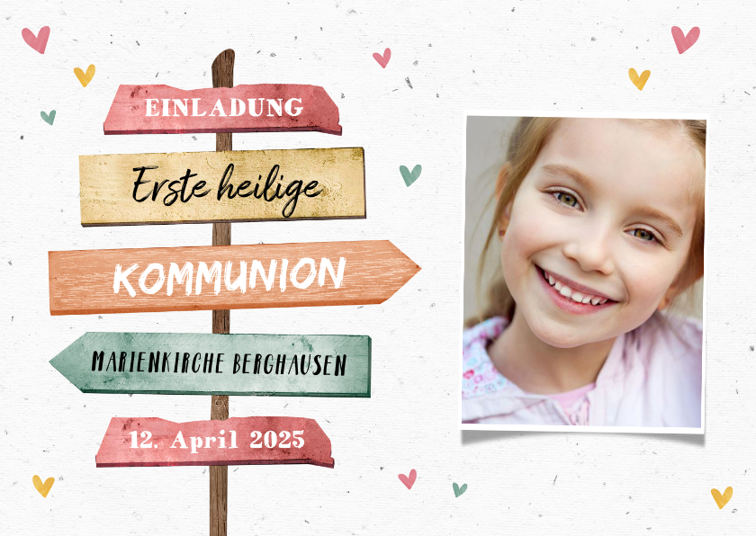 Kommunionskarten - Einladung zur Kommunion Foto & Wegweiser