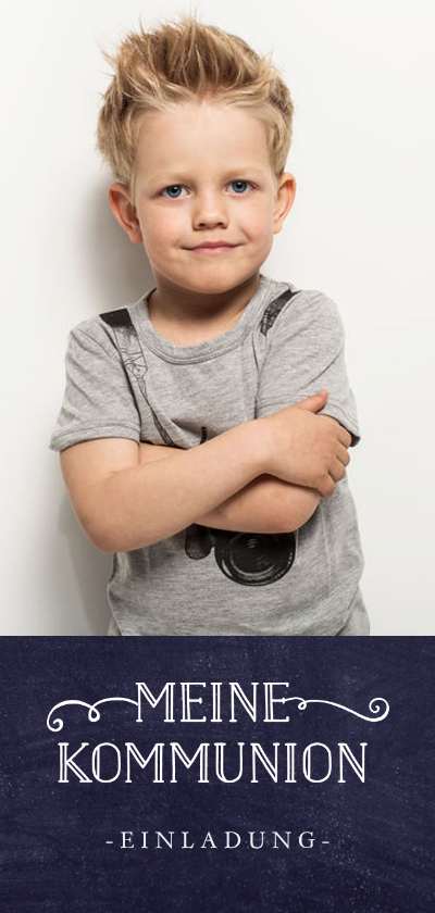 Kommunionskarten - Einladung zur Kommunion großes Foto auf Kreidetafel