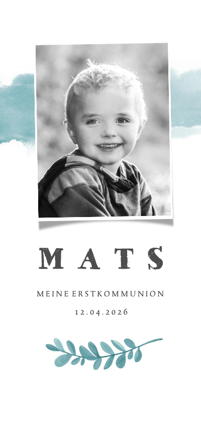 Einladung zur Kommunion Palmwedel, Foto & Wasserfarbe - Kommunionskarten Kommunionskarten - Einladung zur Kommunion Palmwedel, Foto & Wasserfarbe