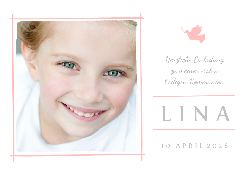 Einladung zur Kommunion rosa schlichte Eleganz mit Foto - Kommunionskarten Kommunionskarten - Einladung zur Kommunion rosa schlichte Eleganz mit Foto
