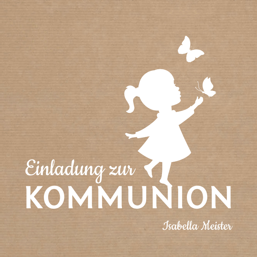 Kommunionskarten - Einladung zur Kommunion Scherenschnitt Mädchen Kraftpapier