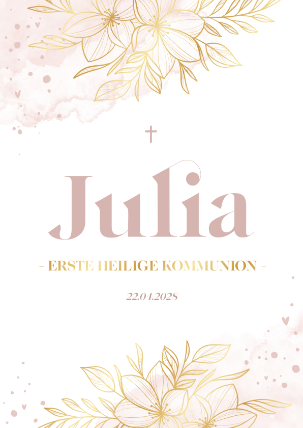 Einladung zur Kommunion Wasserfarben Blumen & Goldlook - Kommunionskarten Kommunionskarten - Einladung zur Kommunion Wasserfarben Blumen & Goldlook