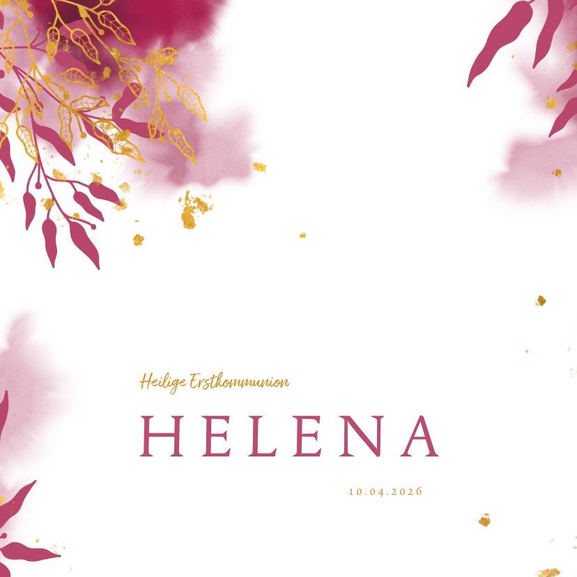 Einladung zur Kommunionsfeier botanisch & Goldakzente - Kommunionskarten Kommunionskarten - Einladung zur Kommunionsfeier botanisch & Goldakzente