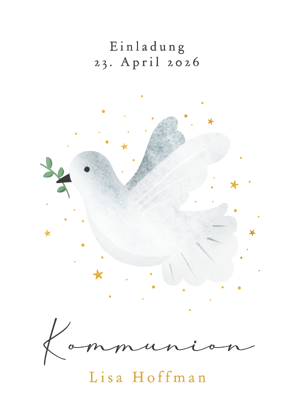 Kommunionskarten - Einladungskarte Bogenform Kommunion weiße Taube Sternchen