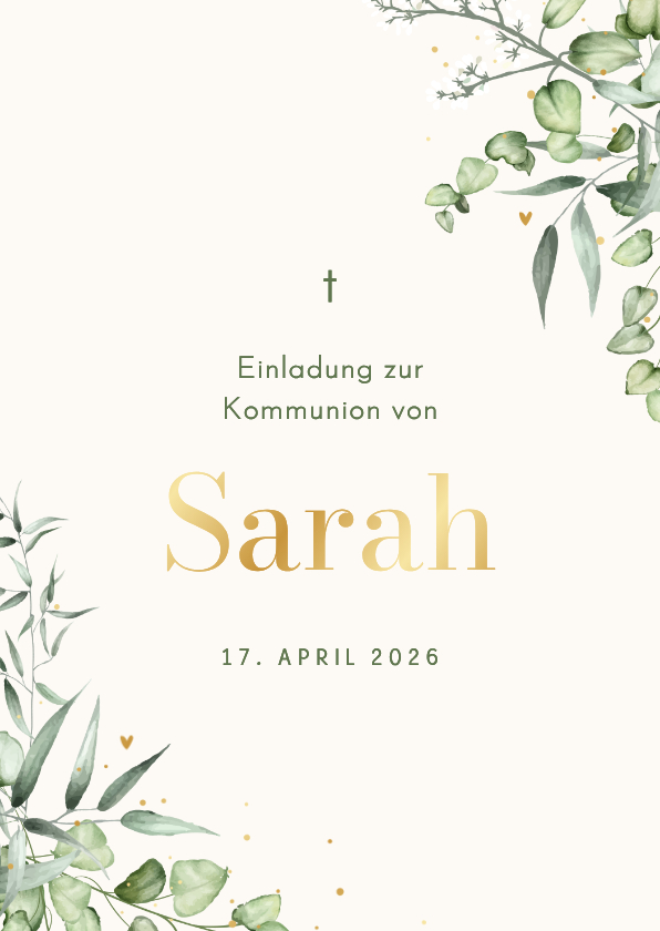 Einladungskarte Kommunion botanisch Zweige hellbeige - Kommunionskarten Kommunionskarten - Einladungskarte Kommunion botanisch Zweige hellbeige