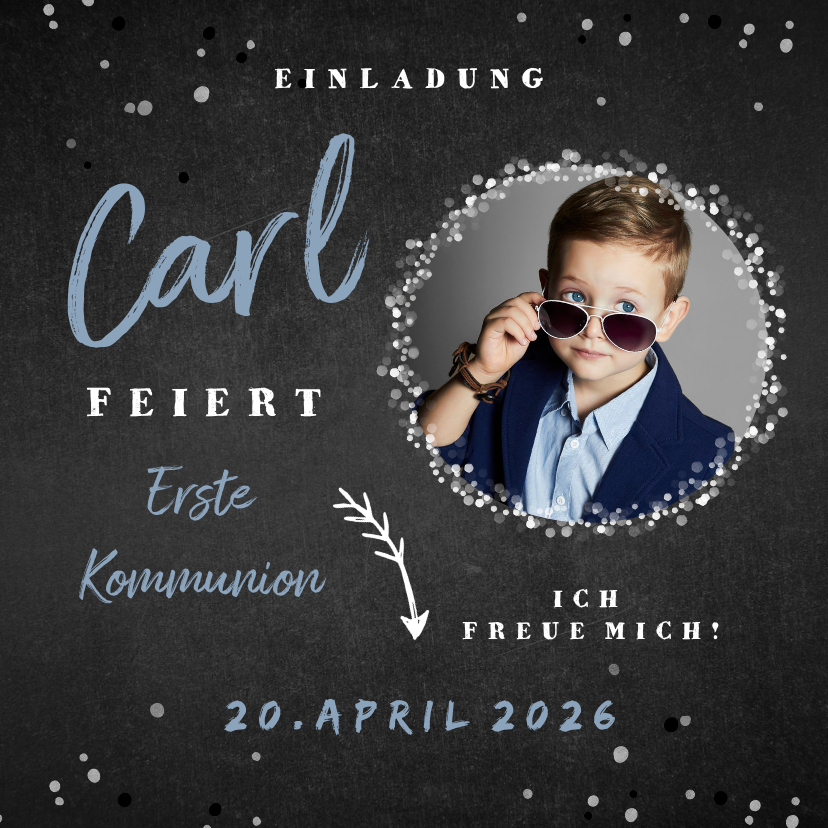 Kommunionskarten - Einladungskarte Kommunion Foto auf Kreidetafel