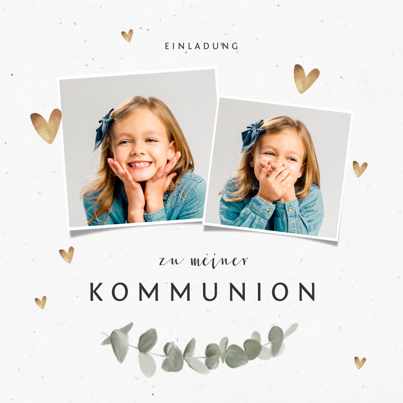 Kommunionskarten - Einladungskarte Kommunion Fotos & Herzchen