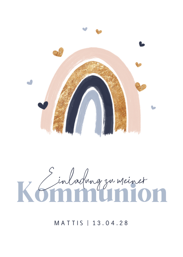 Kommunionskarten - Einladungskarte Kommunion Regenbogen blau