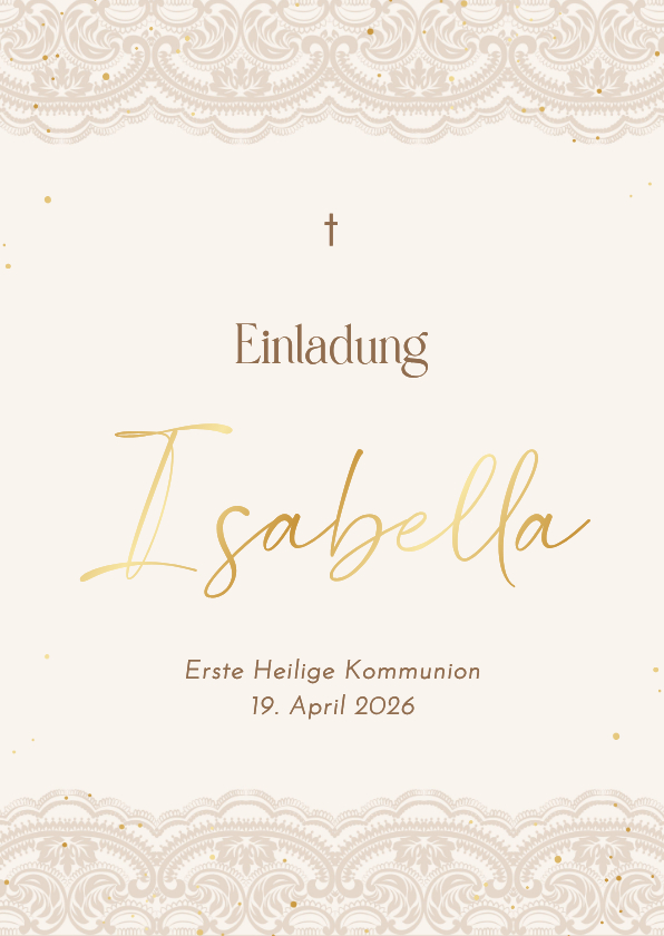 Kommunionskarten - Einladungskarte Kommunion Spitze beige
