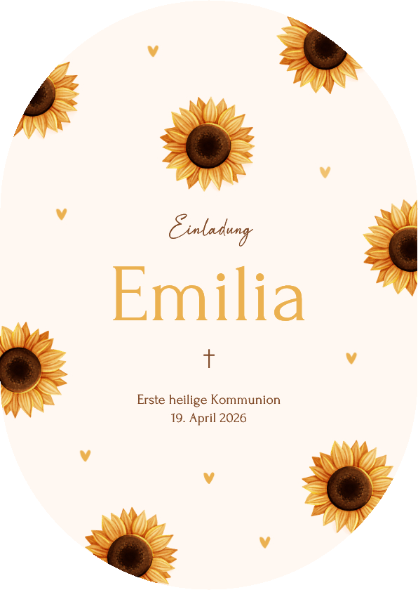 Kommunionskarten - Einladungskarte Sonnenblumen Kommunion Oval