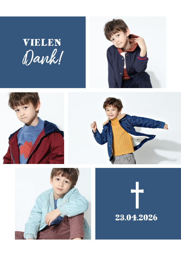 Foto-Danksagung zur Kommunion Fotocollage blau - Kommunionskarten Kommunionskarten - Foto-Danksagung zur Kommunion Fotocollage blau