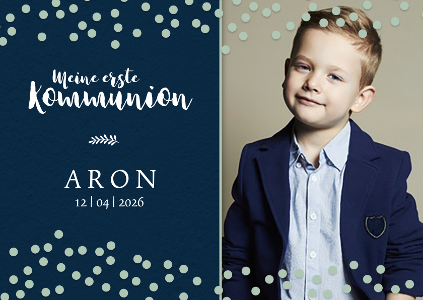 Kommunionskarten - Foto-Einladung zur Kommunion grüne Konfetti