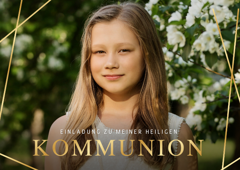 Kommunionskarten - Fotokarte Einladung Kommunion goldene Linien