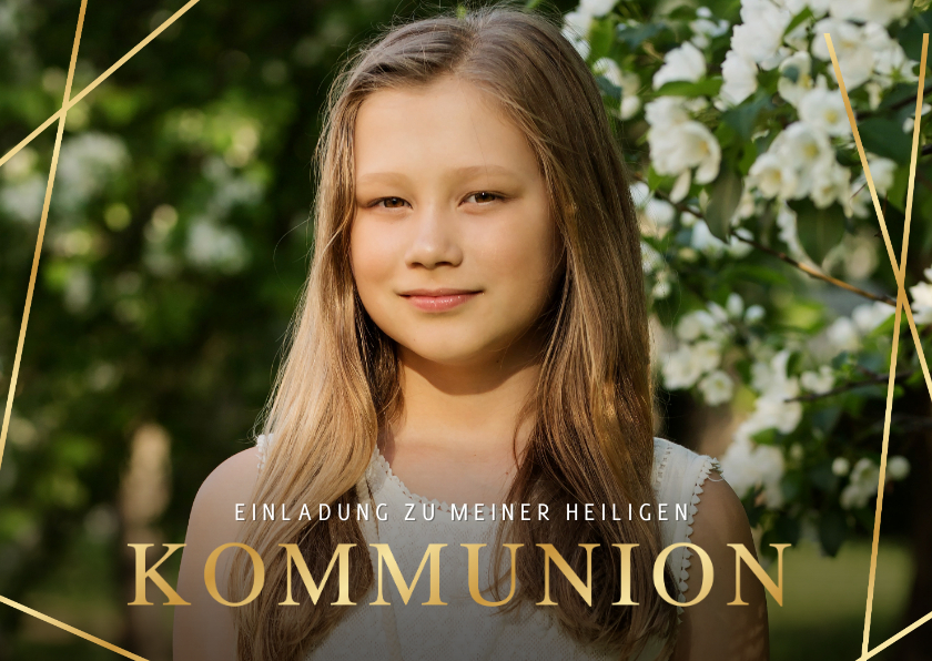 Fotokarte Einladung Kommunion goldene Linien - Kommunionskarten Kommunionskarten - Fotokarte Einladung Kommunion goldene Linien