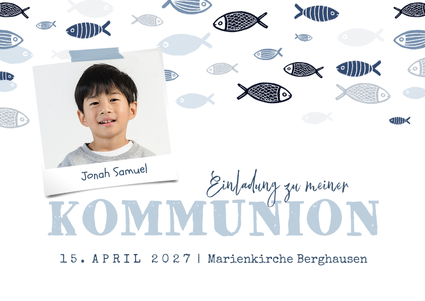 Kommunionskarten - Kommunioneinladung kleine Fische & Foto