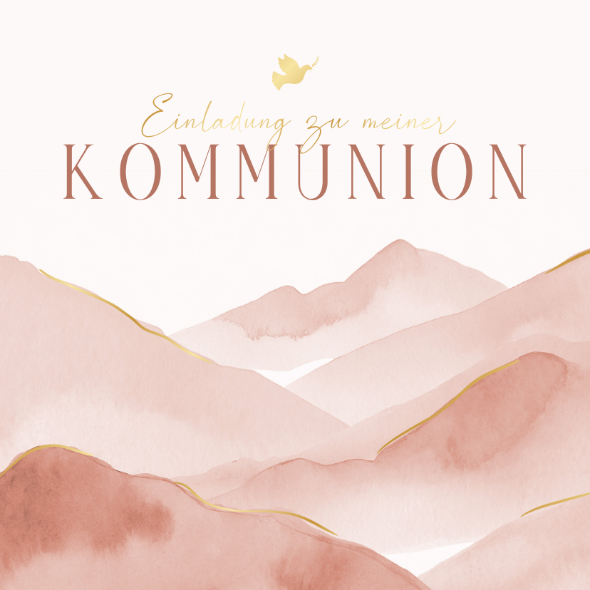 Kommunionskarten - Kommunionseinladung Berge rosa Aquarell