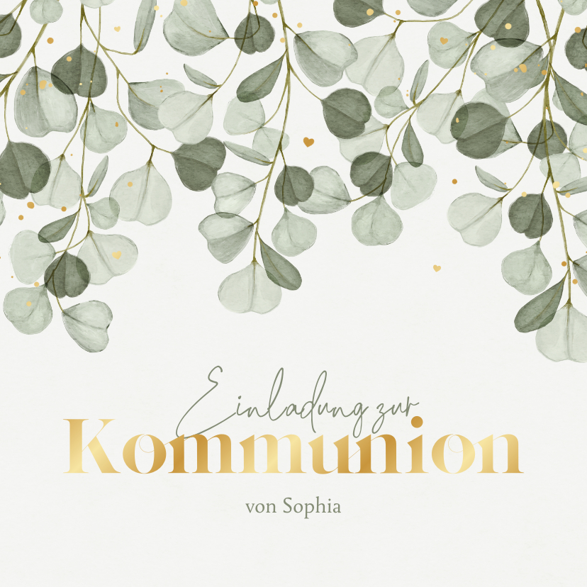 Kommunionskarten - Kommunionseinladung Eukalyptus & Golddruck