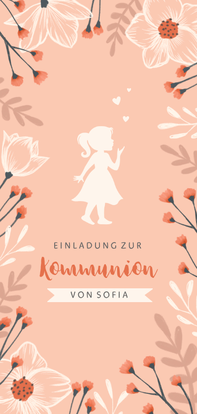 Kommunionskarten - Kommunionseinladung Scherenschnitt und Blumen