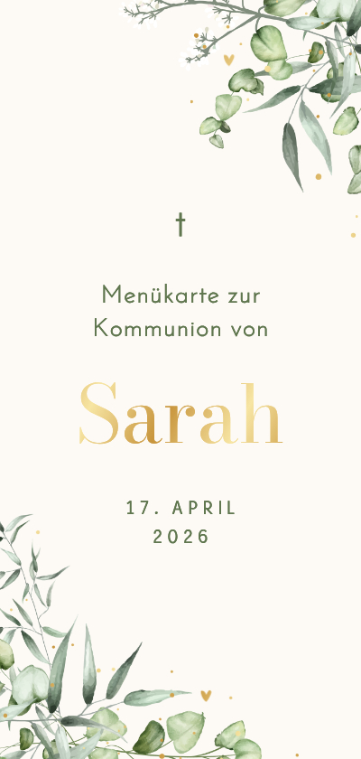 Menükarte Kommunion botanisch hellbeige Zweige Eukalyptus - Kommunionskarten Kommunionskarten - Menükarte Kommunion botanisch hellbeige Zweige Eukalyptus