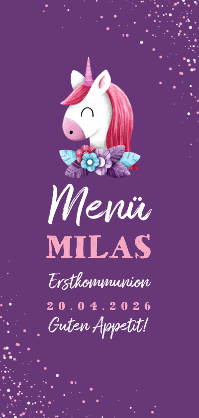 Menükarte Kommunion Einhorn Mädchen - Kommunionskarten Kommunionskarten - Menükarte Kommunion Einhorn Mädchen