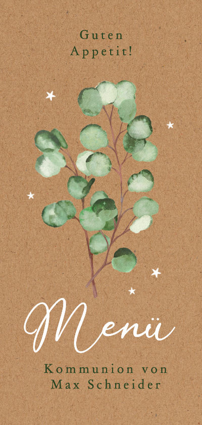 Menükarte Kommunion Kraftpapier Eukalyptus - Kommunionskarten Kommunionskarten - Menükarte Kommunion Kraftpapier Eukalyptus