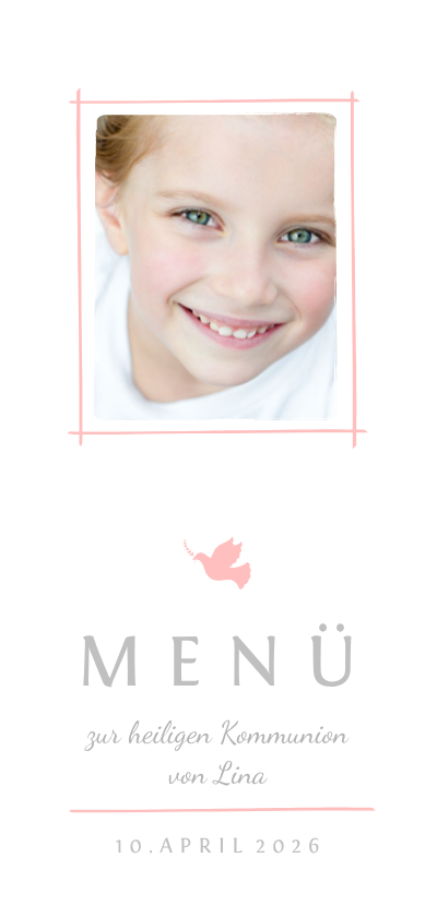 Kommunionskarten - Menükarte Kommunion rosé schlichte Eleganz mit Foto