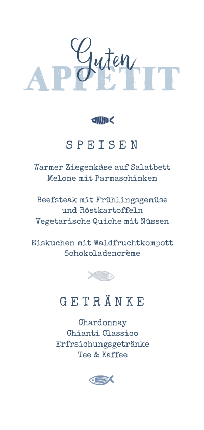 Kommunionskarten - Menükarte Kommunionfeier kleine Fische