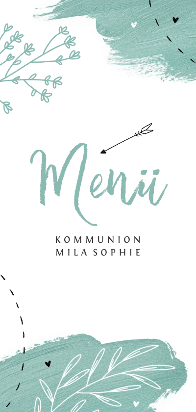 Kommunionskarten - Menükarte zur Kommunion grüne Farbkleckse