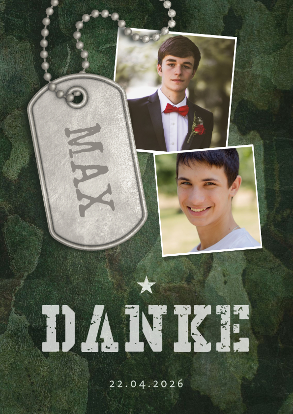 Konfirmationskarten - Dankeskarte Konfirmation Fotos Military grün