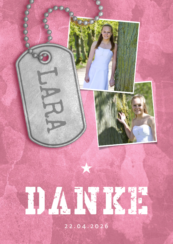 Konfirmationskarten - Dankeskarte Konfirmation Fotos Military rosa