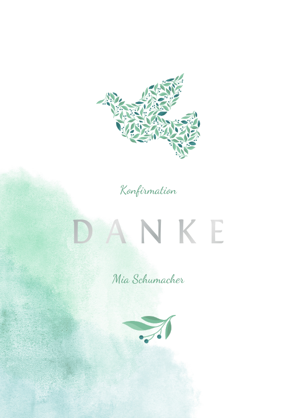 Konfirmationskarten - Dankeskarte Konfirmation Taube und Wasserfarbe Foto innen