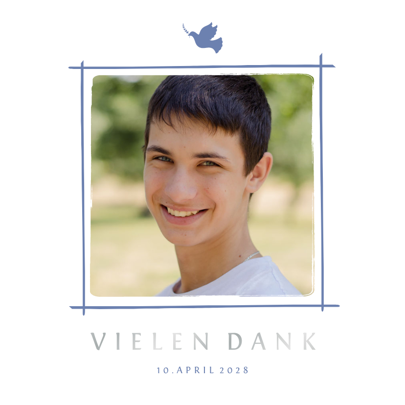 Danksagung Konfirmation blau Foto Eleganz schlicht - Konfirmationskarten Konfirmationskarten - Danksagung Konfirmation blau Foto Eleganz schlicht
