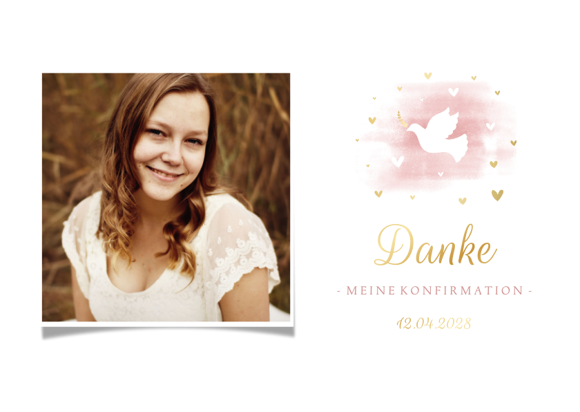 Danksagung Konfirmation Foto, Taube und Herzen - Konfirmationskarten Konfirmationskarten - Danksagung Konfirmation Foto, Taube und Herzen