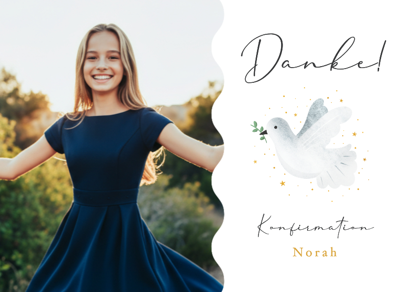Konfirmationskarten - Danksagung Konfirmation Foto & Taube mit Zweig