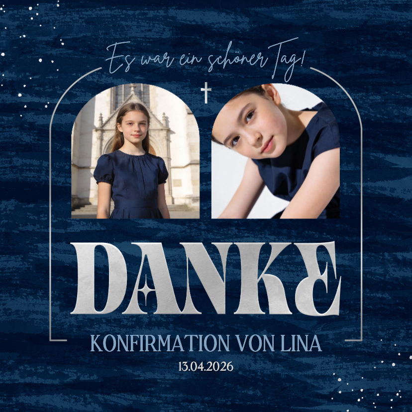 Konfirmationskarten - Danksagung Konfirmation Fotos dunkelblaue Pinselstriche