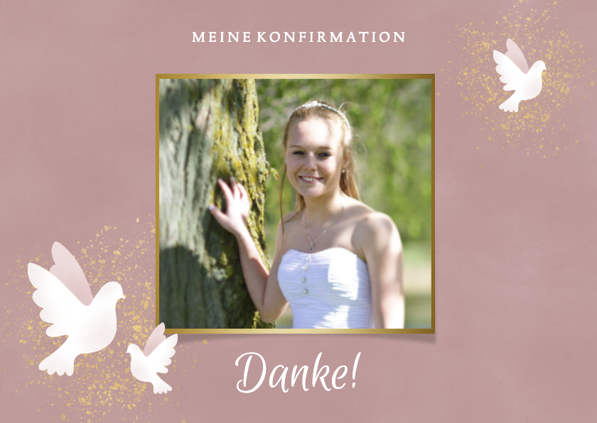 Danksagung zur Konfirmation Foto & weiße Tauben - Konfirmationskarten Konfirmationskarten - Danksagung zur Konfirmation Foto & weiße Tauben