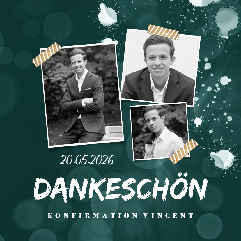 Konfirmationskarten - Danksagung zur Konfirmation Fotocollage & Farbspritzer