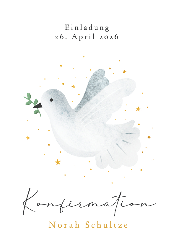 Konfirmationskarten - Einladung Konfirmation Bogenform Taube mit Zweig