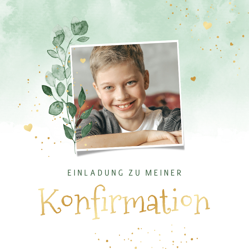 Einladung Konfirmation Foto, Aquarell & Gold - Konfirmationskarten Konfirmationskarten - Einladung Konfirmation Foto, Aquarell & Gold