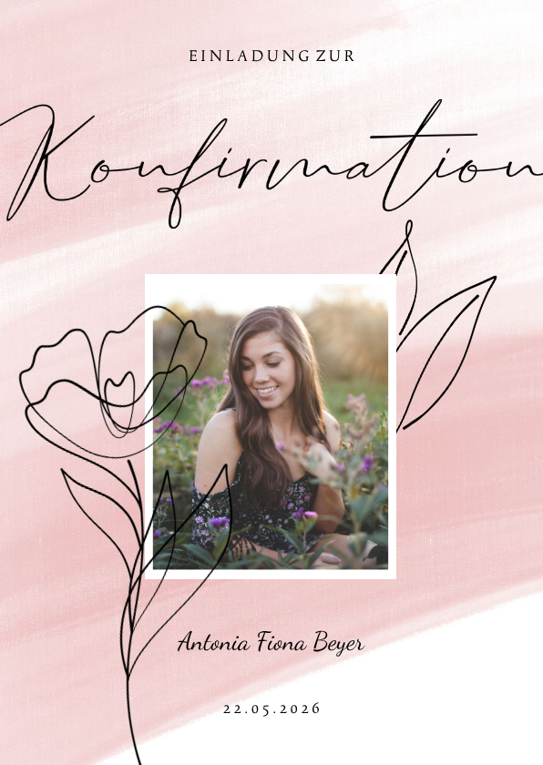 Konfirmationskarten - Einladung Konfirmation Linienzeichnung & Foto