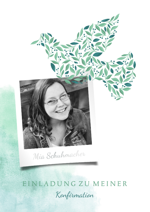Konfirmationskarten - Einladung Konfirmation Taube botanisch & Foto