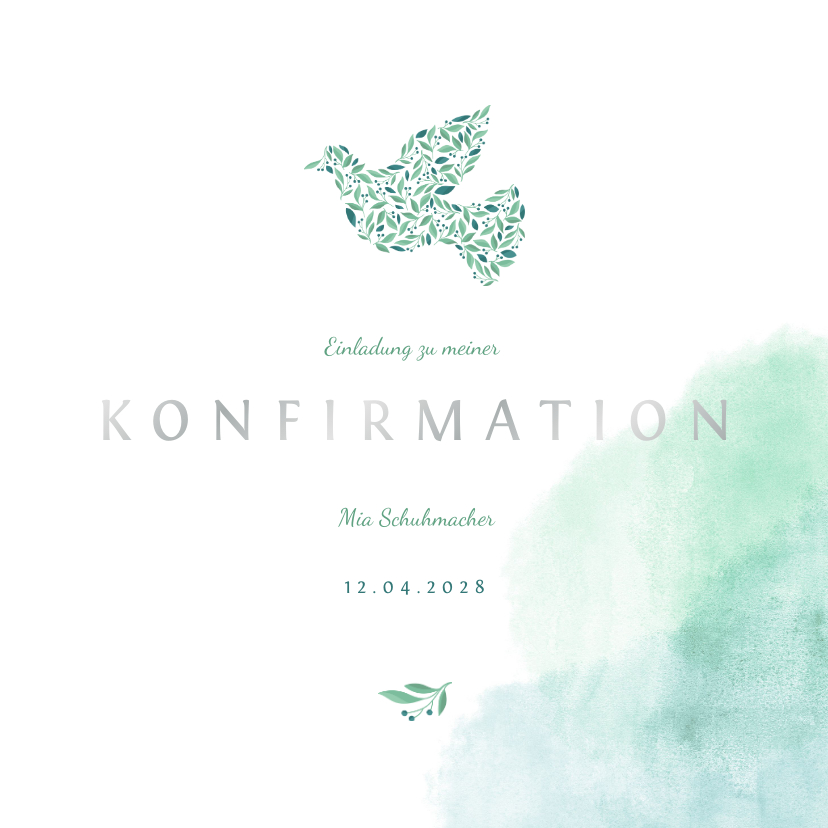 Einladung Konfirmation Taube botanisch - Konfirmationskarten Konfirmationskarten - Einladung Konfirmation Taube botanisch
